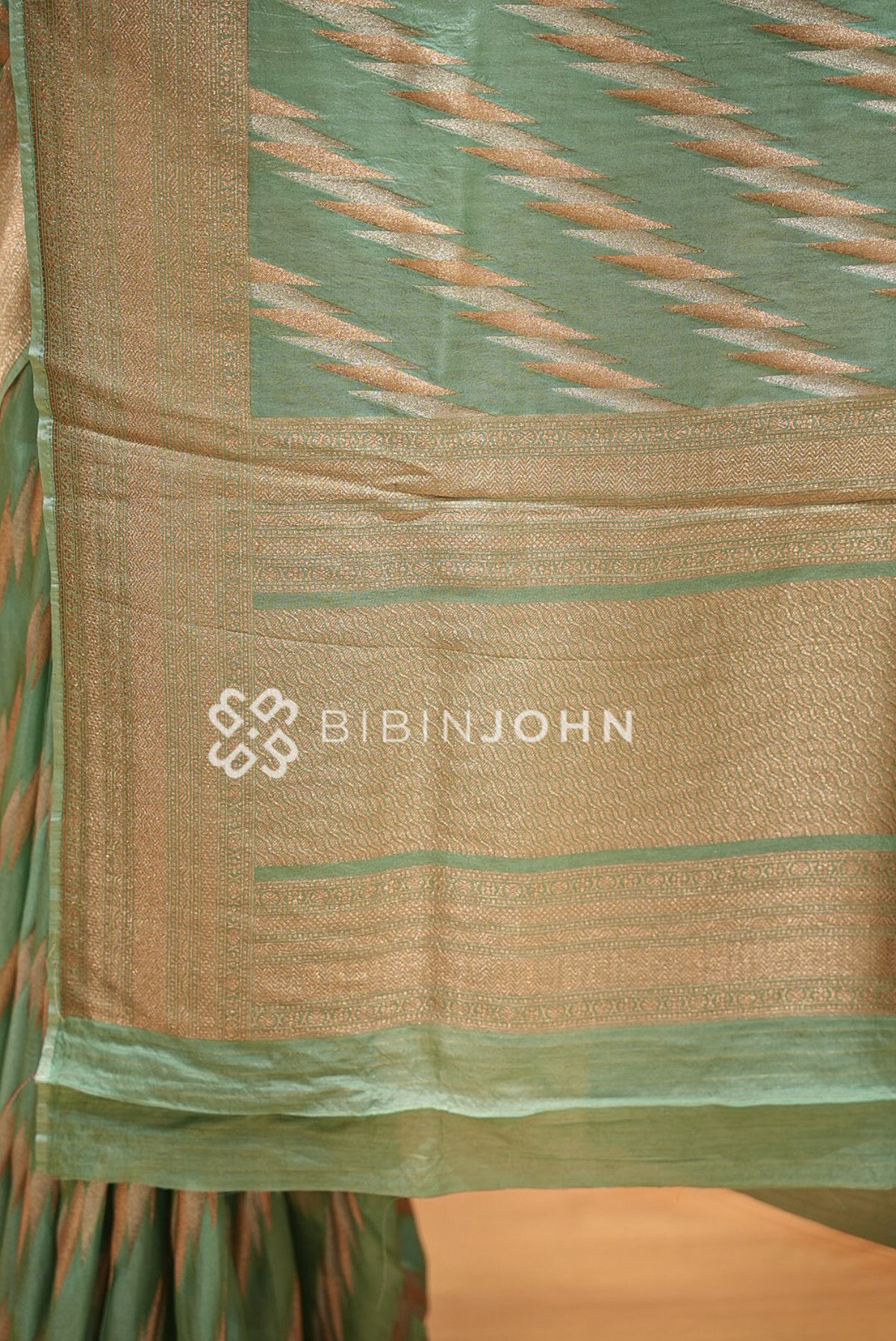 Silk Brocade Saree Mint Green & Gold BJ1032