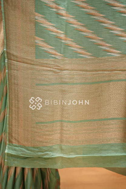 Silk Brocade Saree Mint Green & Gold BJ1032