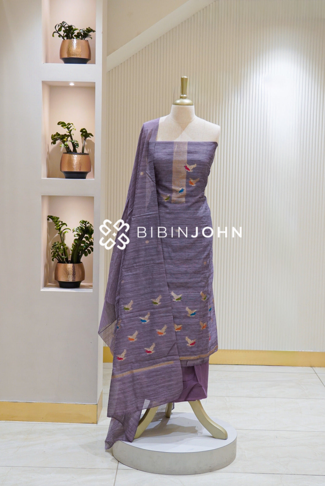 Cotton Jamdani Unstitched Salwar Suit Material Dusty Lavender Purple BJ1882