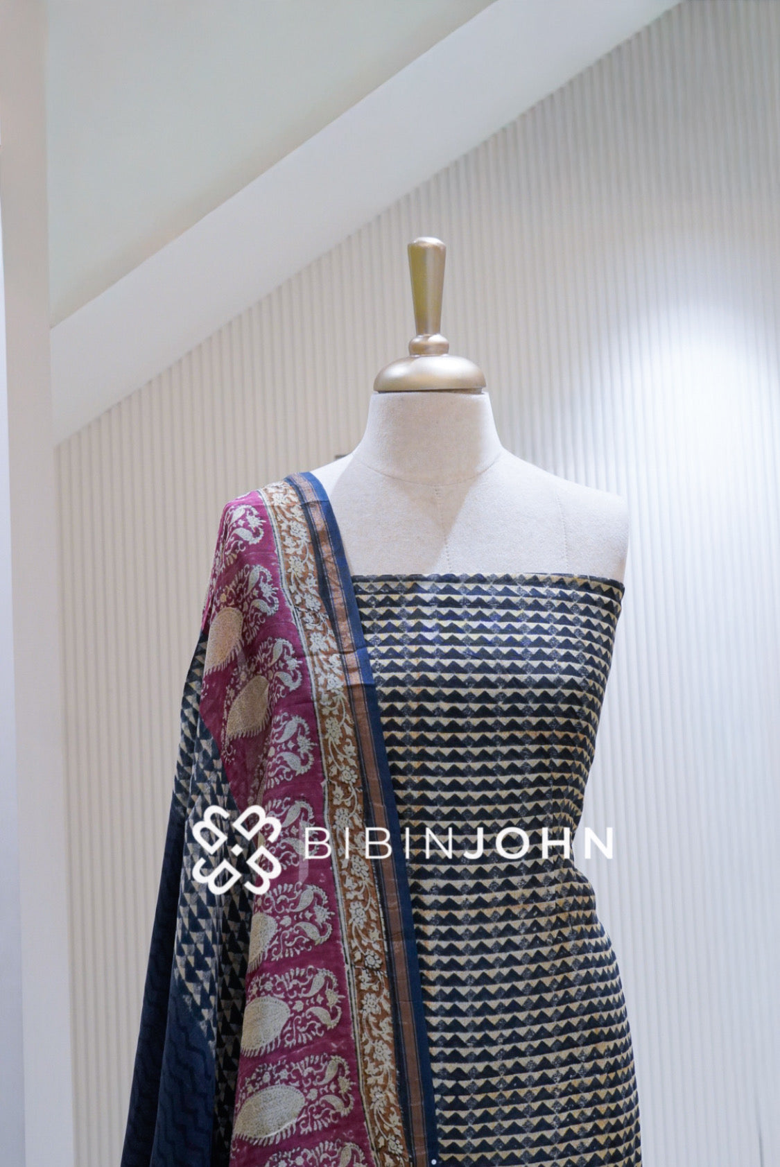 Printed Chanderi Unstitched Salwar Suit Material Navy Blue BJ1696
