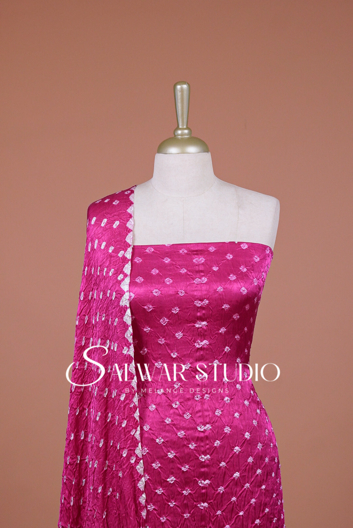 Pure Bandhani Unstitched Salwar Suit Dress Material Magenta AC0309