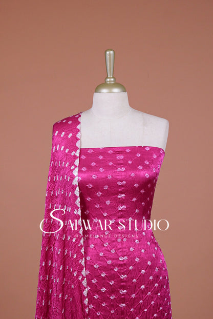 Pure Bandhani Unstitched Salwar Suit Dress Material Magenta AC0309