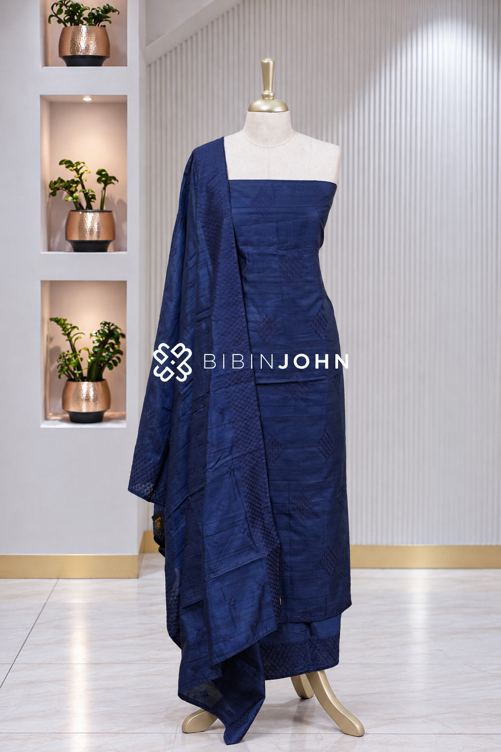 Chanderi Unstitched Salwar Suit Material Deep Navy Blue BJ1934