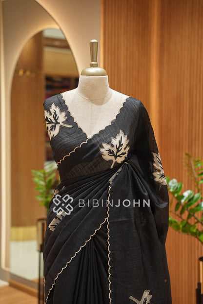 Silk Embroidery Saree Black BJ1026