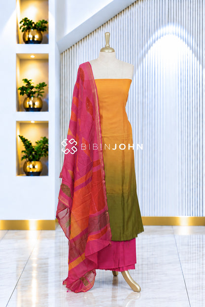 Chanderi Unstitched Salwar Suit Material Mustard Yellow BJ2087