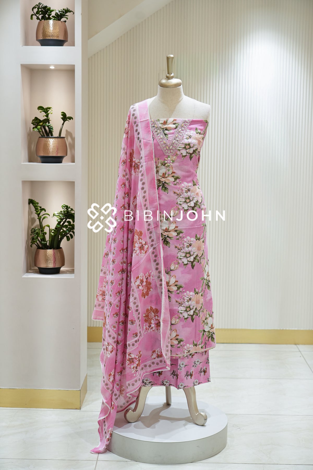 Cotton Embroidery Unstitched Salwar Suit Material Pink BJ2243
