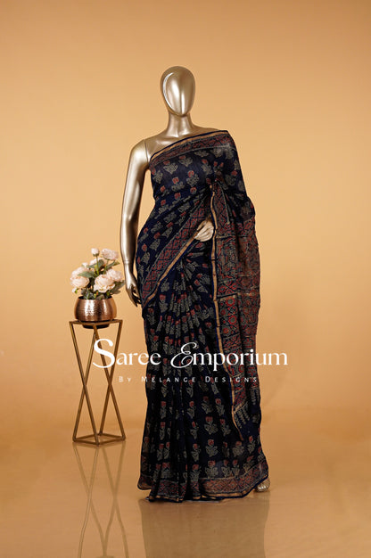Printed Ajrakh Saree MDS0102