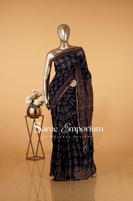 Printed Ajrakh Saree MDS0102