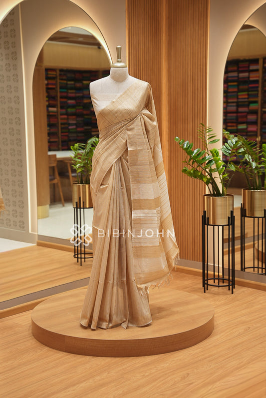 Tusser Silk Saree For Women Champagne Beige BJ1658