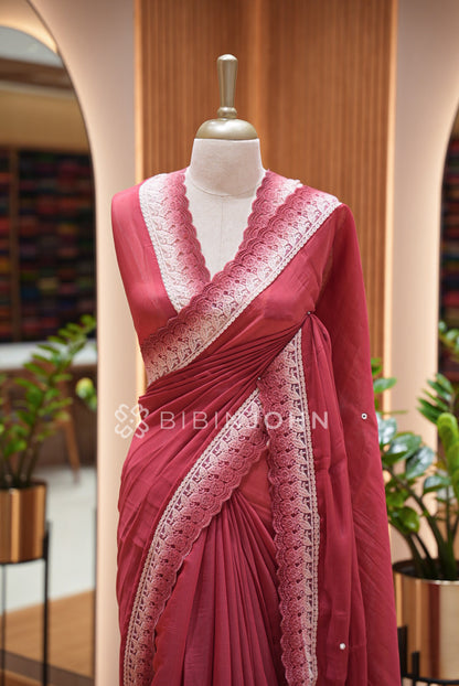 Chanderi Lace Border Saree For Women Rose Pink BJ0841