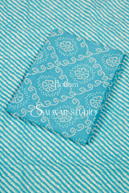 Printed Cotton Unstitched Salwar Suit Material Aqua Blue Bottom.