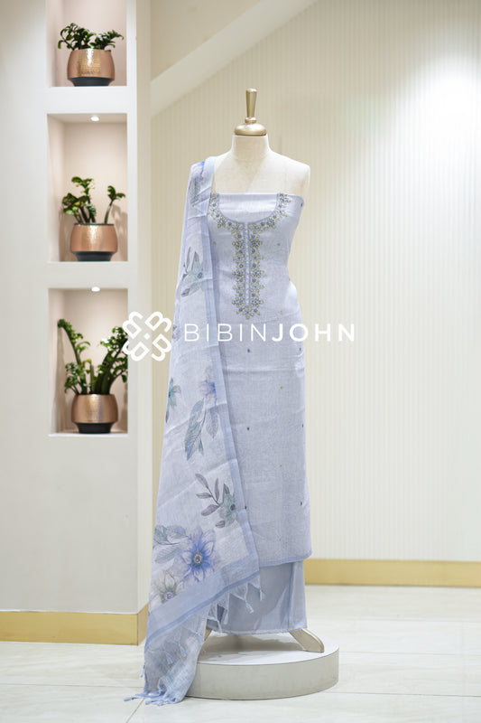 Art Line Embroidery Unstitched Salwar Suit Material Powder Blue BJ2301