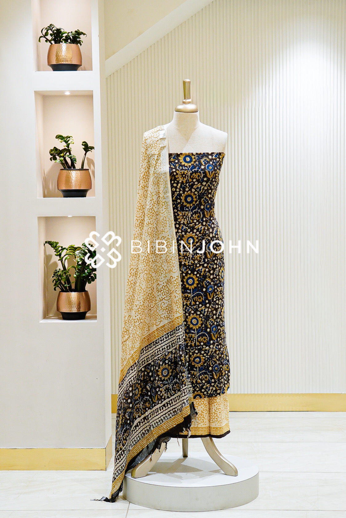 Cotton Linen Block Print Unstitched Salwar Suit Material Black BJ1122