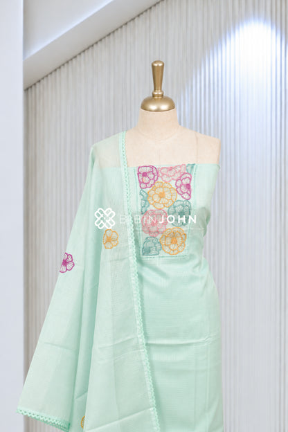 Cotta Embroidery Unstitched Salwar Suit Material Pastel Mint Green BJ2068