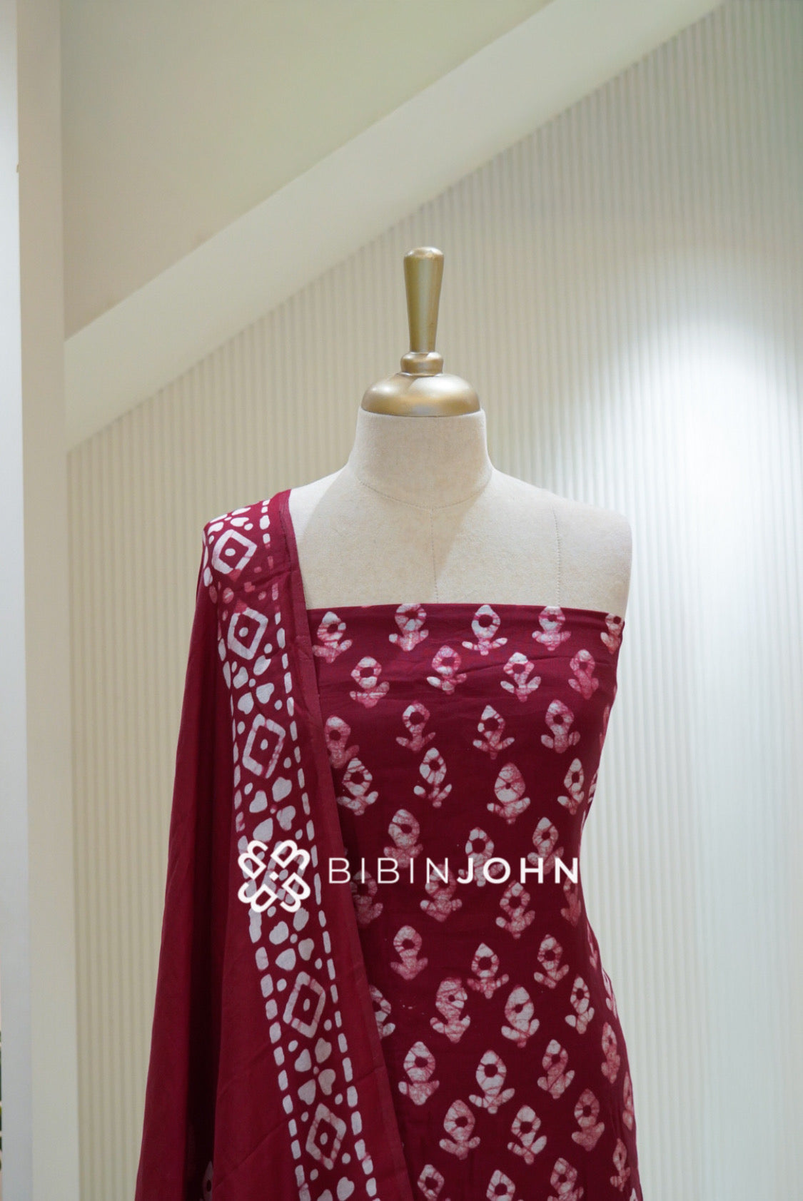 Semi Silk Batik Printed Salwar Suit Material Deep Crimson Maroon BJ2162