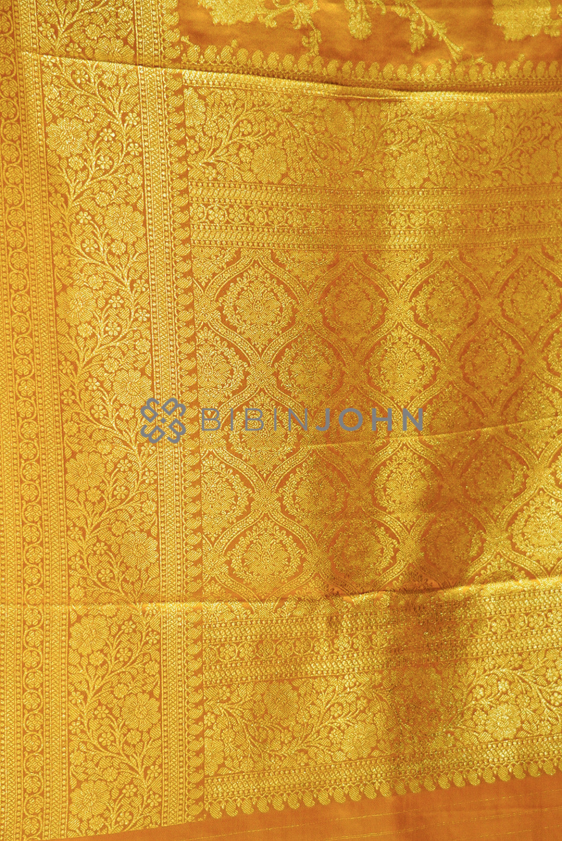 Satin Brocade Saree For Women Mustard Gold PALLU