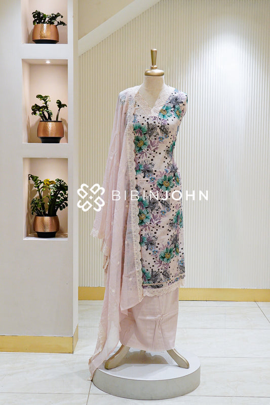 Semi stitched Muslin Embroidery Salwar Suit Material Blush Pink BJ1577