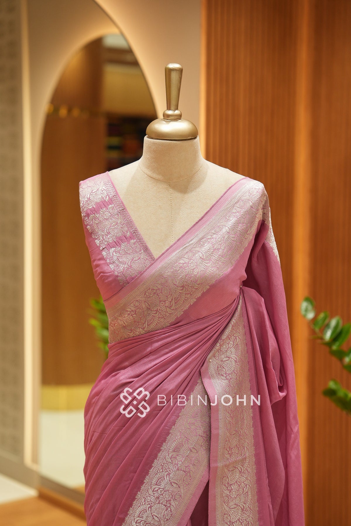 Chiffon Banarasi Saree For Women Dusty Rose Pink BJ2543