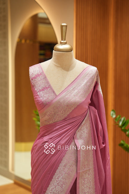 Chiffon Banarasi Saree For Women Dusty Rose Pink BJ2543