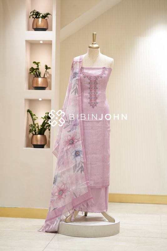 Art Line Embroidery Unstitched Salwar Suit Material  Blush Pink BJ2300