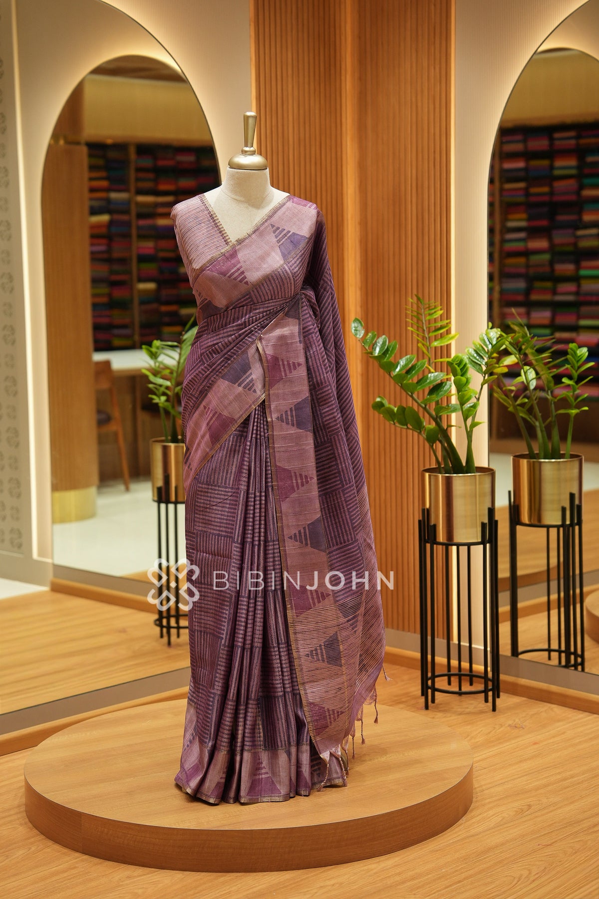 Printed Semi Tussar Saree For Women Dusty Mauve Purple BJ2455