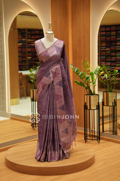 Printed Semi Tussar Saree For Women Dusty Mauve Purple BJ2455