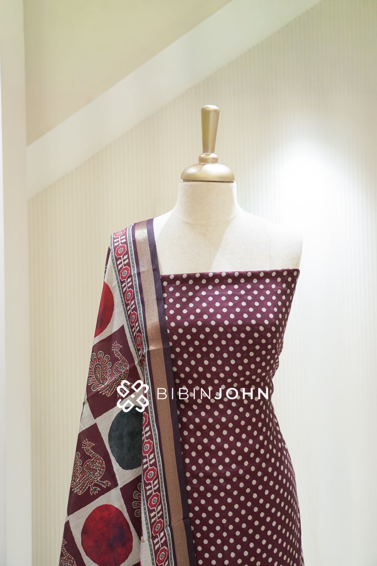 Printed Semi Silk Unstitched Salwar Suit Material Wine Maroon BJ2227