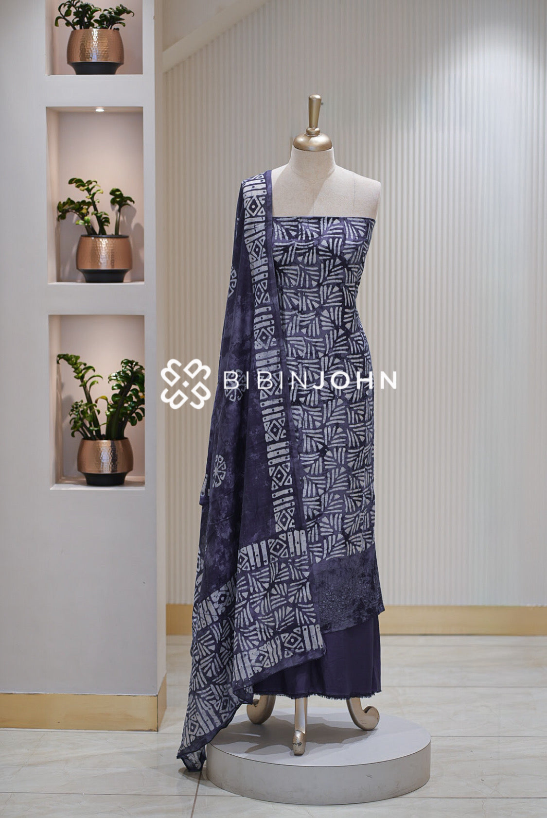 Batik Printed Chanderi Unstitched Salwar Suit Material Deep Indigo Purple BJ2307
