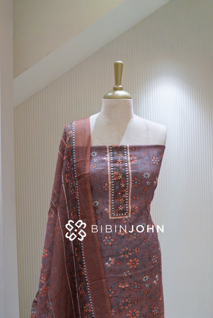 Art Linen Unstitched Salwar Suit Material Dusty Mauve Brown BJ2493
