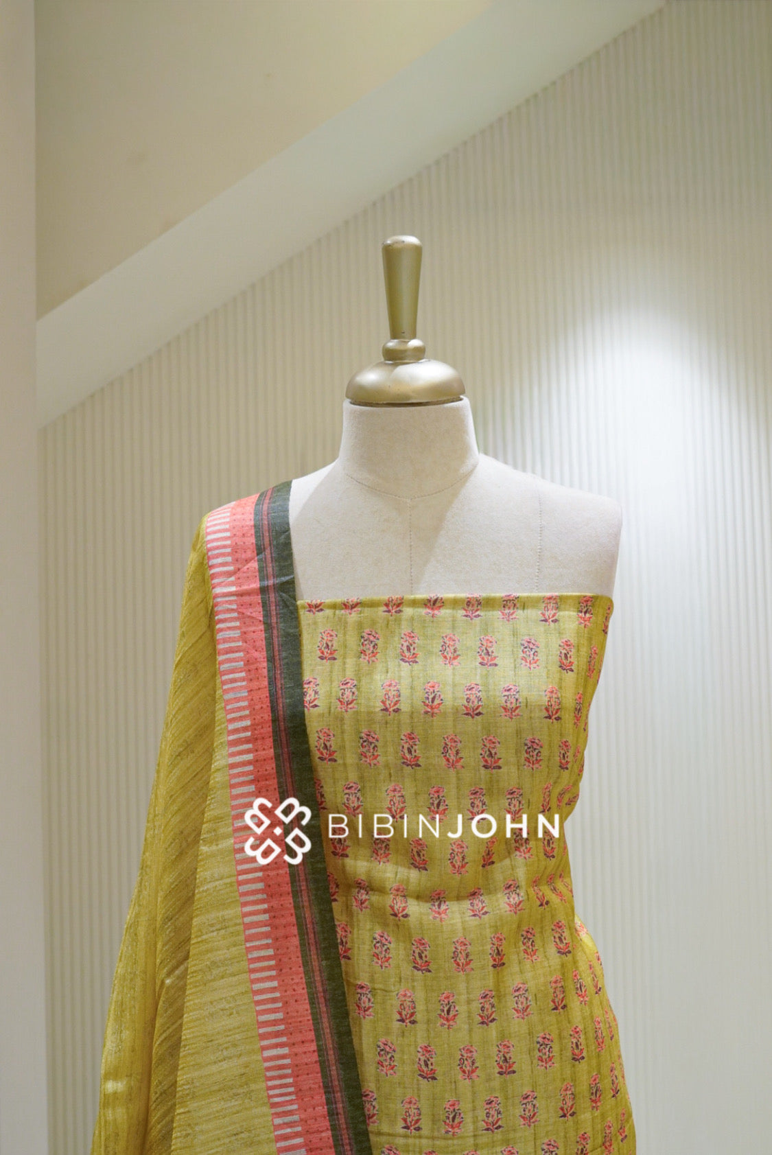 Printed Chanderi Unstitched Salwar Suit Material Lime Green BJ2739