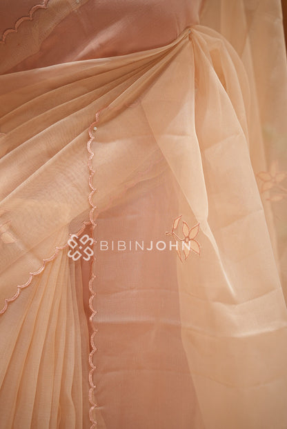 Organza Embroidery Saree Blush-Peach BJ1021