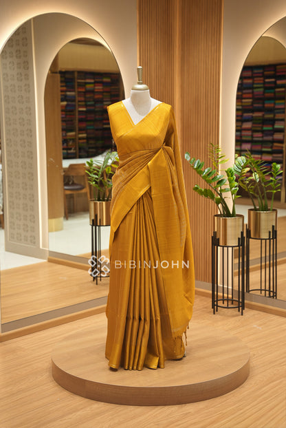 Semi Tussar Weaving Saree For Women Mustard Yellow BJ2647