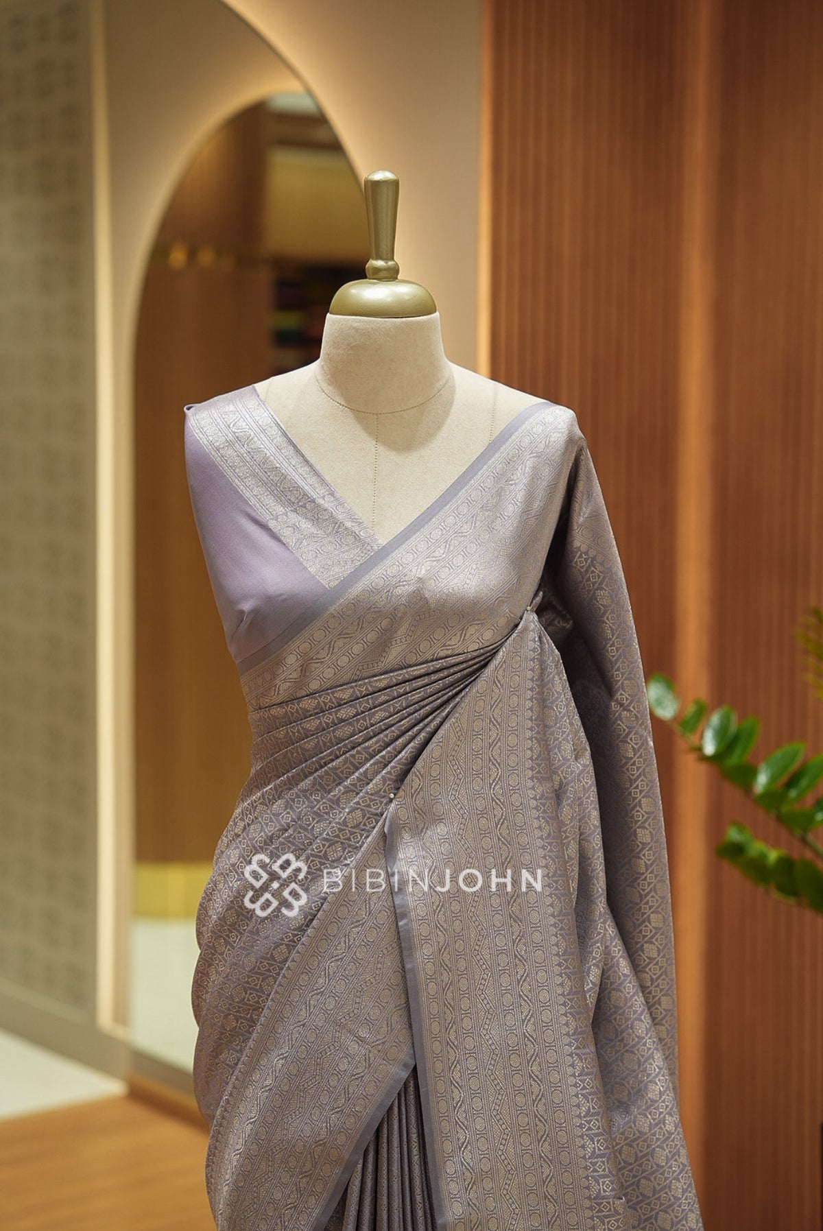 Silk Brocade Saree For Women Lavender Grey BJ2655