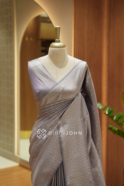 Silk Brocade Saree For Women Lavender Grey BJ2655