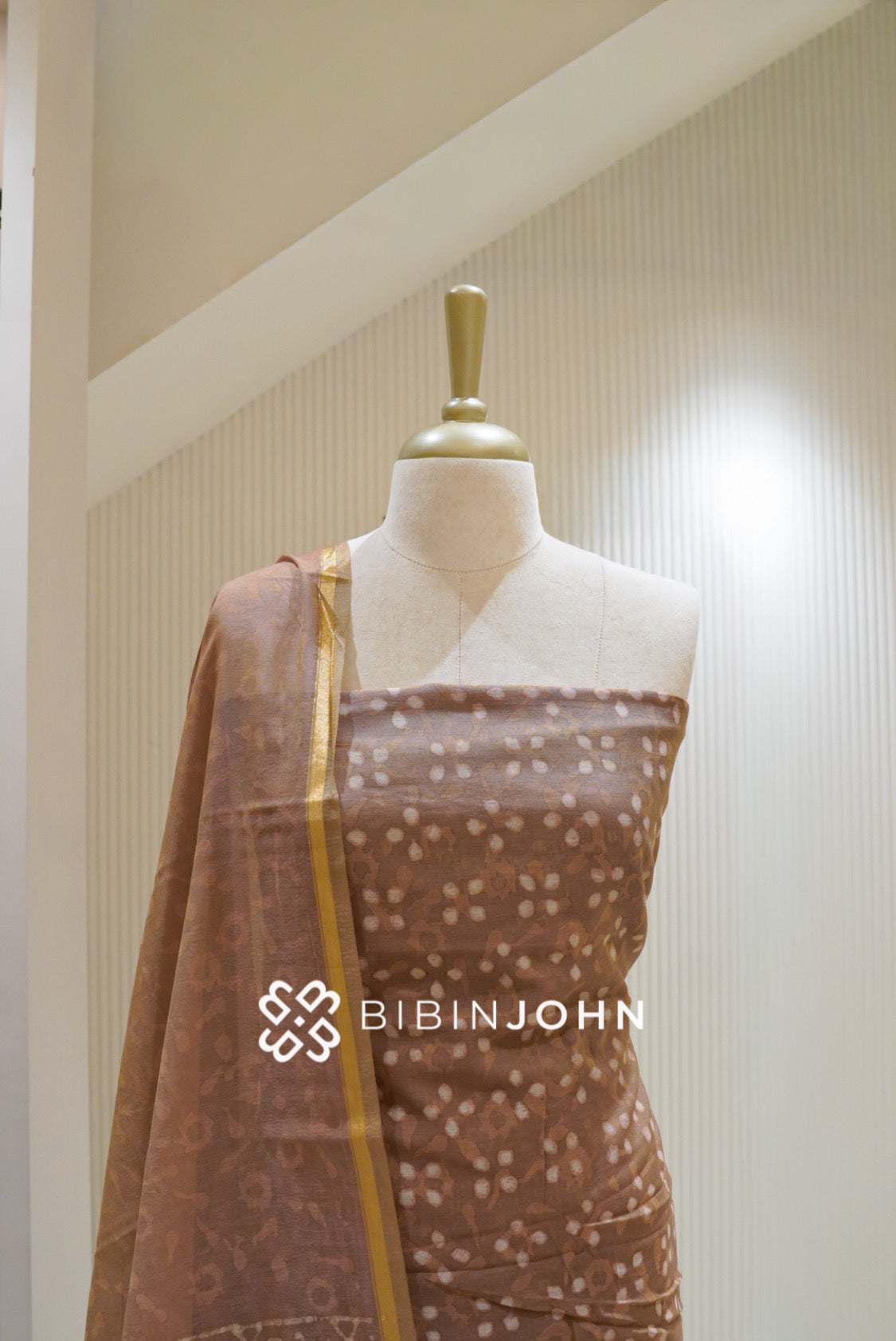 Printed Chanderi Ajrak Unstitched Salwar Suit Material Taupe Brown BJ2626