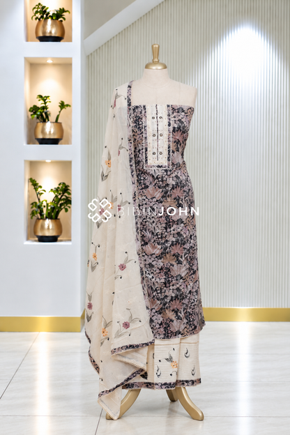 Muslin Embroidery Unstitched Salwar Suit Material Charcoal Black BJ1948