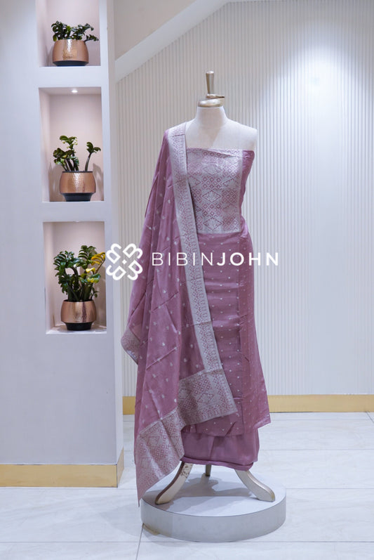 Silk Banarasi Unstitched Salwar Suit Materials Dusty Lavender BJ1689