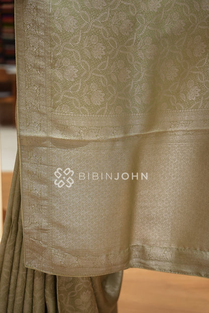 Silk Brocade Saree For Women Sage Green BJ1092