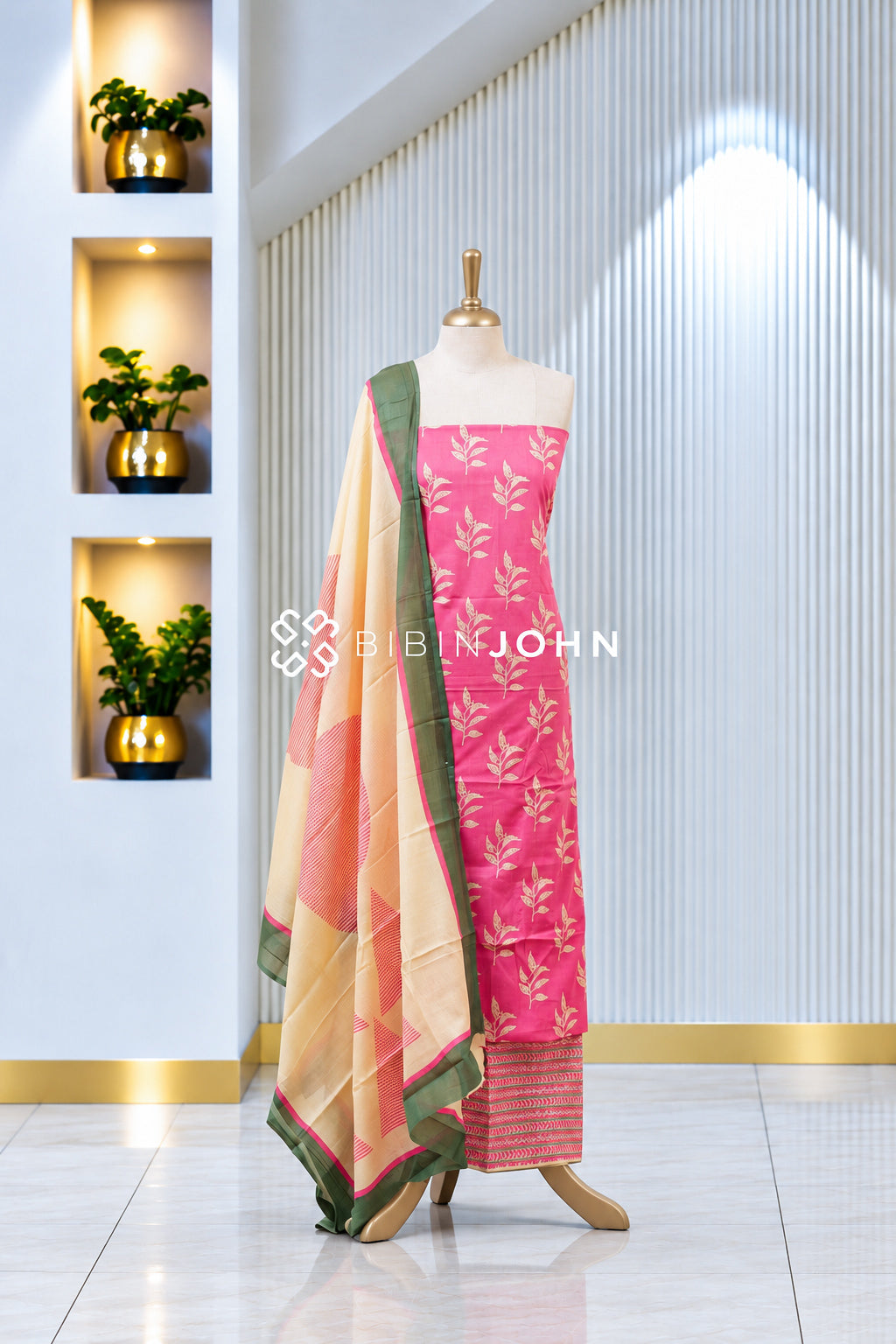 Printed Cotton Unstitched Salwar Suit Material Pink BJ1990
