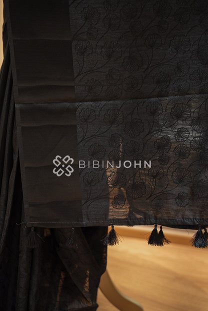 Semi Mutka Embroidery Saree Black BJ1028