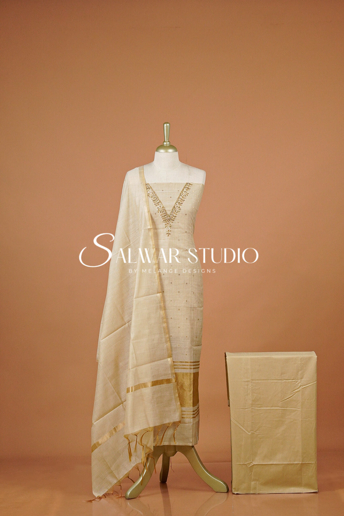 Chanderi Embroidery Unstitched Salwar Suit Dress Material Ivory AC0306