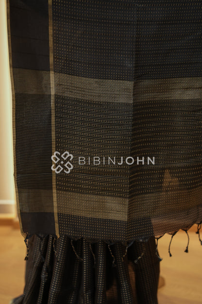 Semi Tussar Weaving Saree For Women Black BJ2314