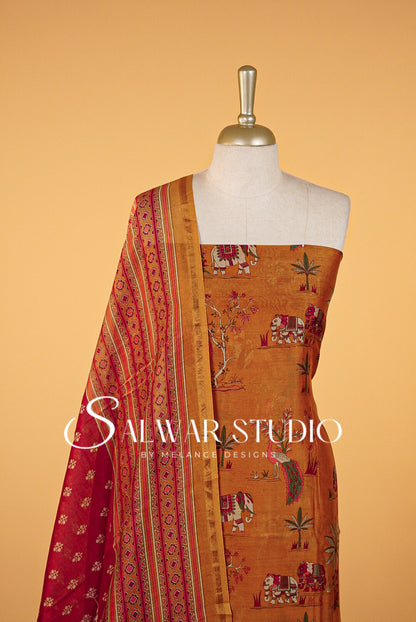 Printed Chanderi Unstitched Salwar Suits AC0028