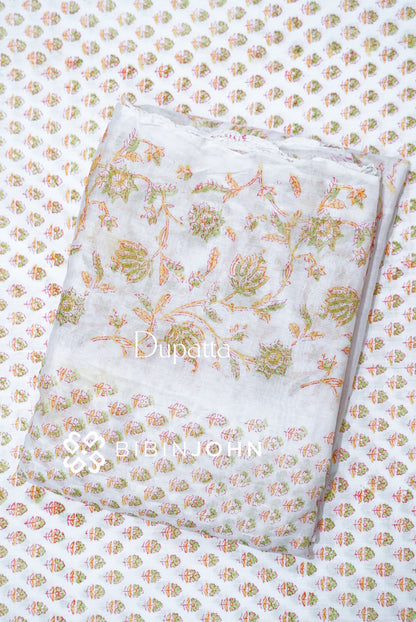 Printed Cotton Unstitched Salwar Suit Material White BJ1119