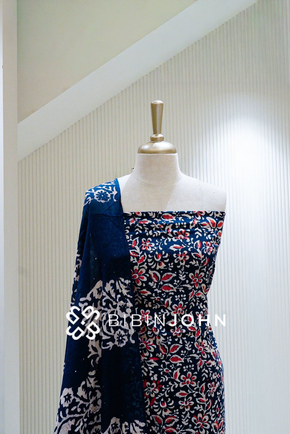 Printed Cotton Unstitched Salwar Suit Materials Navy Blue BJ1637