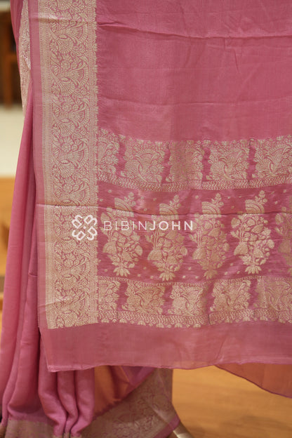 Chiffon Banarasi Saree For Women Dusty Rose Pink BJ2543
