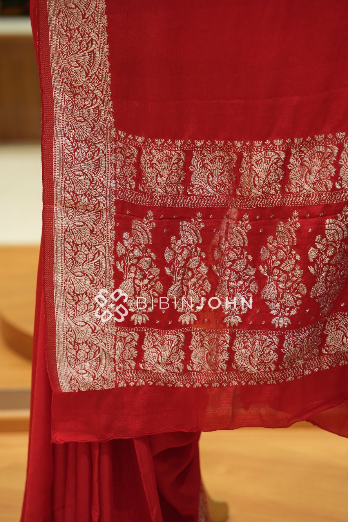 Chiffon Banarasi Saree For Women Crimson Red BJ2542