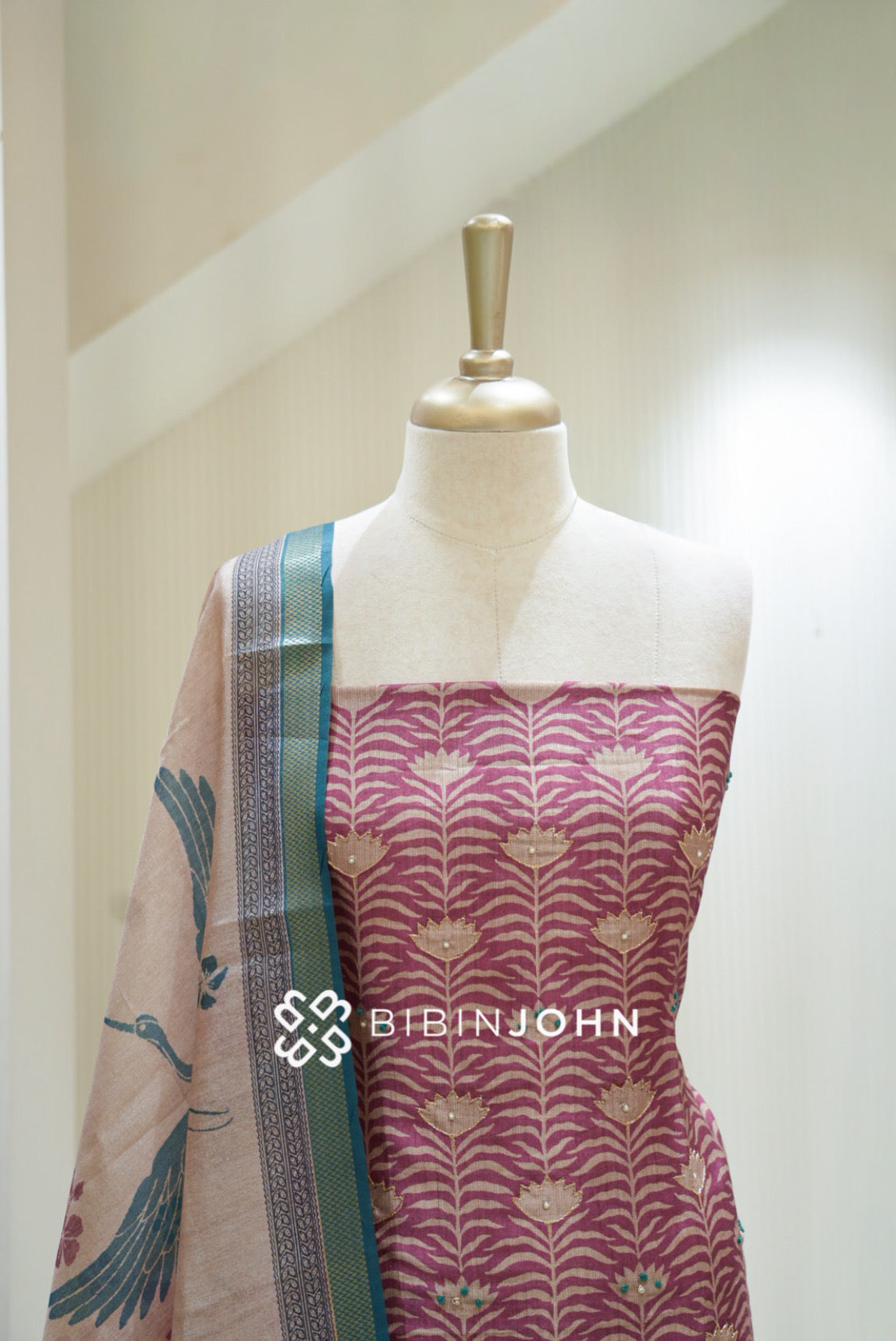 Semi Silk Embroidery Unstitched Salwar Suit Material Dusty Rose Pink BJ2173