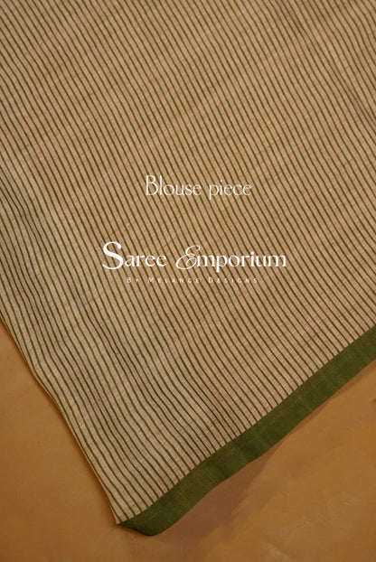 Art Linen Embroidery Saree For Women Beige & Green BJ0570