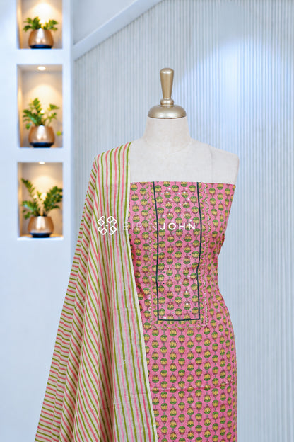 Printed Cotton Unstitched Salwar Suit Material Rose Pink BJ2059